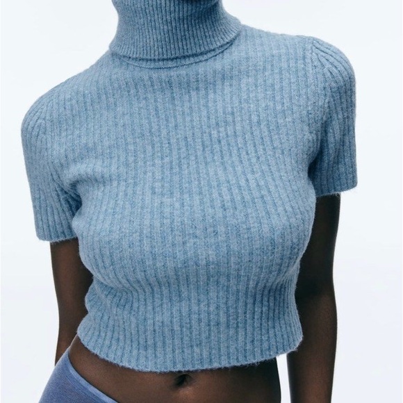 Zara Blue Turtleneck Sweater Small - Picture 2 of 5